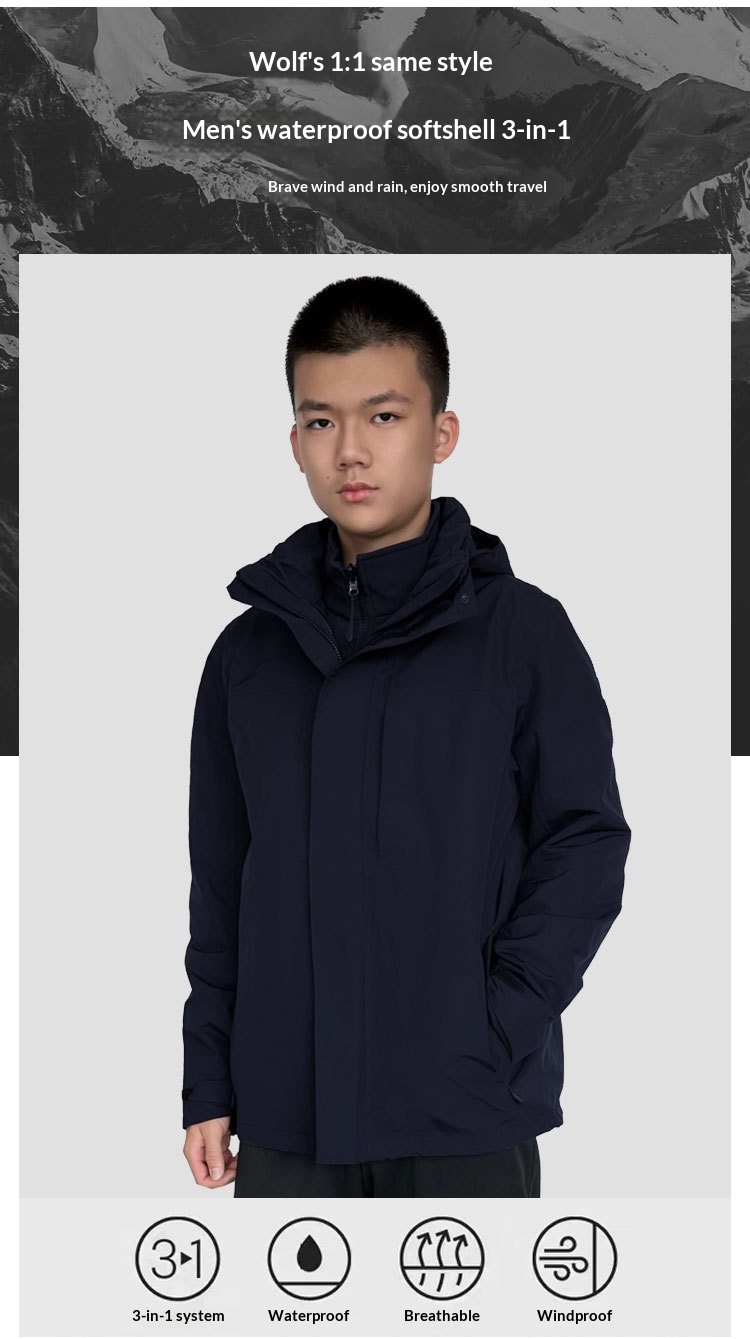 ActiveGo Langjia Same Style Autumn Winter Outdoor Jacket Three-in-One Men's Detachable Two-Piece Windproof Waterproof Coat_voghion.com