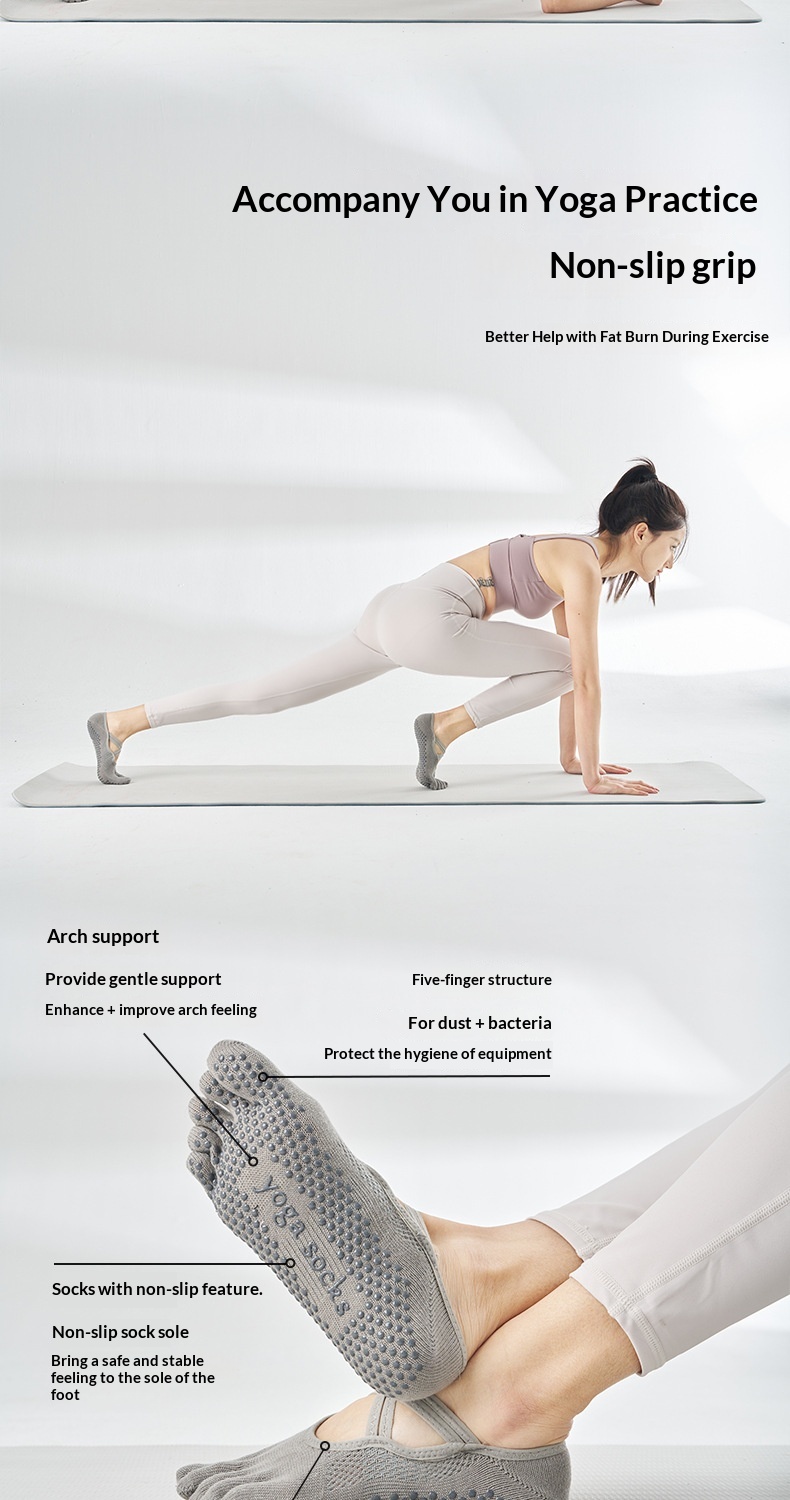 Surge Surge Five-Finger Yoga Socks Women, Non-Slip Pilates Socks, Toe-Separating, Open Back, Lace-Up, Pure Cotton, Sports, Wholesale_voghion.com