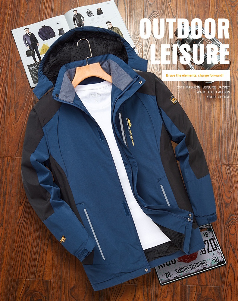 ActiveGo Autumn Winter Outdoor Sports Casual Men's Hiking Windproof Warm Color Block Detachable Hooded Jacket Coat_desvips.com