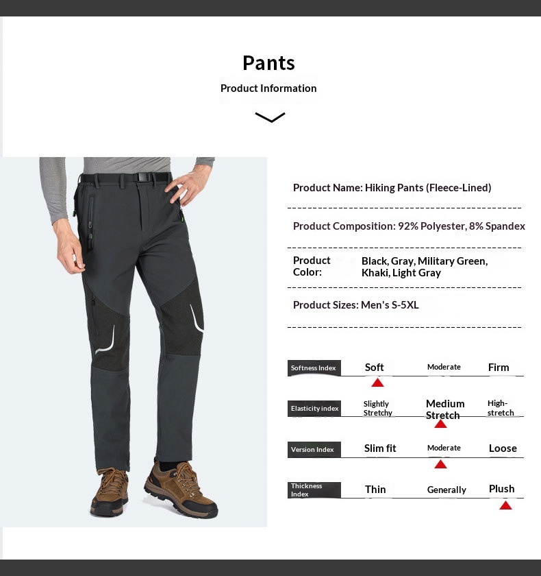 ActiveGo Plus Size Men's Outdoor Fleece Skiing Hiking Autumn Winter Thickened Warm Waterproof Wear-resistant Soft Shell Pants_voghion.com