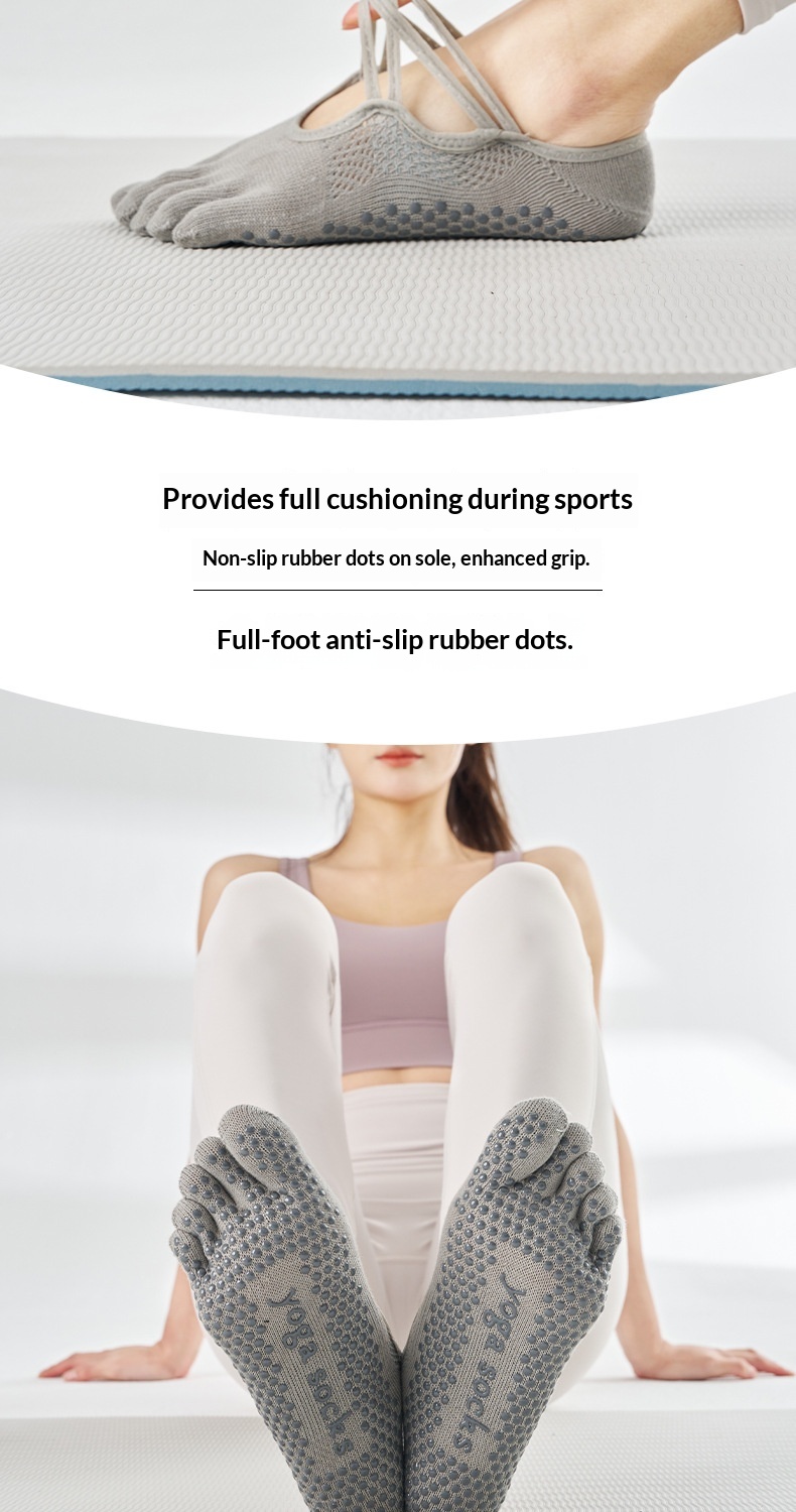 Surge Surge Five-Finger Yoga Socks Women, Non-Slip Pilates Socks, Toe-Separating, Open Back, Lace-Up, Pure Cotton, Sports, Wholesale_voghion.com