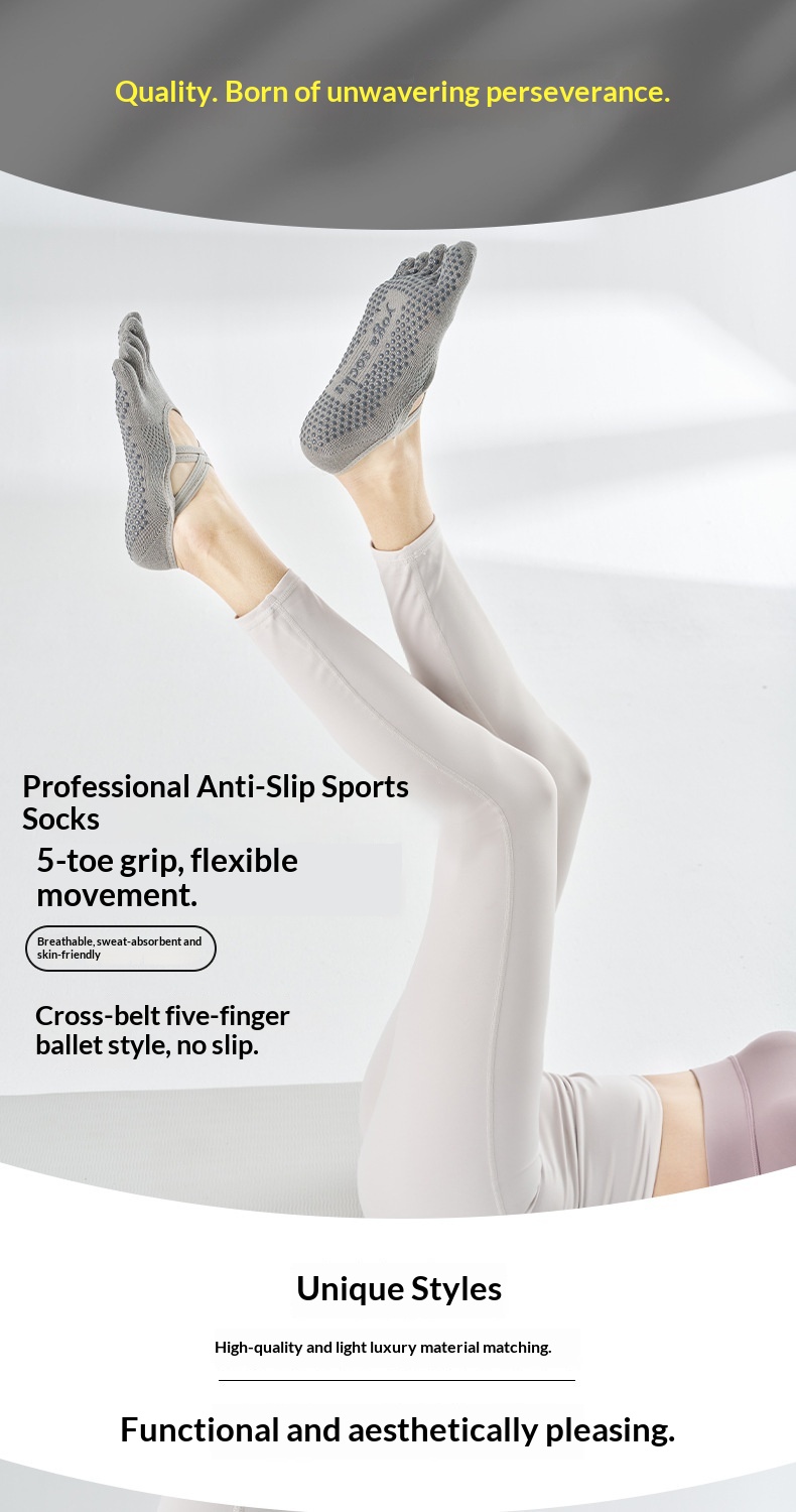 Surge Surge Five-Finger Yoga Socks Women, Non-Slip Pilates Socks, Toe-Separating, Open Back, Lace-Up, Pure Cotton, Sports, Wholesale_voghion.com