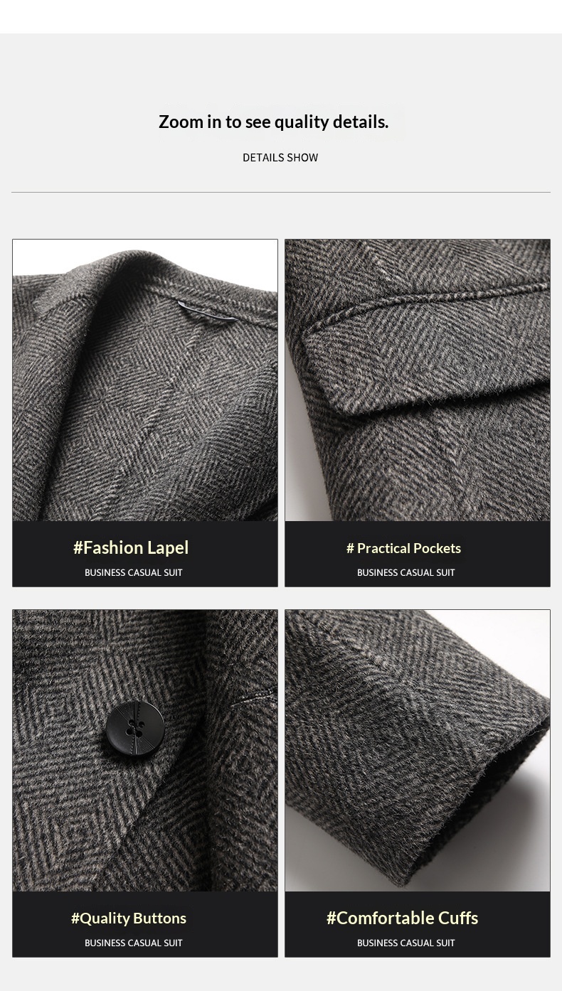 BOY BOY Autumn Winter Handmade Double-Sided Wool Herringbone Pattern Men's Split Non-Iron Small Suit Jacket For Men_voghion.com