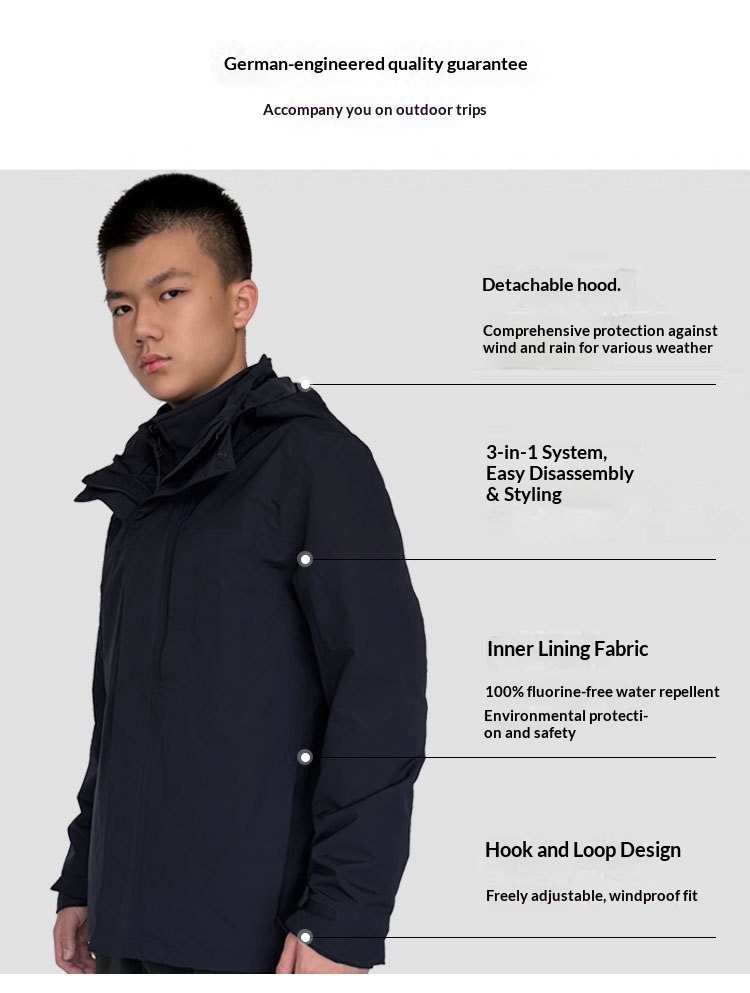 ActiveGo Langjia Same Style Autumn Winter Outdoor Jacket Three-in-One Men's Detachable Two-Piece Windproof Waterproof Coat_voghion.com