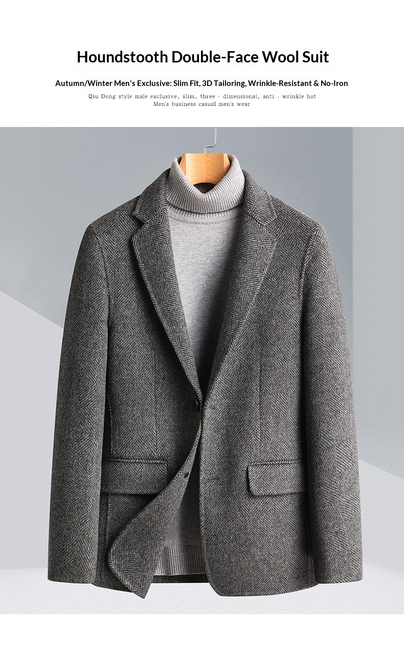 BOY BOY Autumn Winter Handmade Double-Sided Wool Herringbone Pattern Men's Split Non-Iron Small Suit Jacket For Men_voghion.com