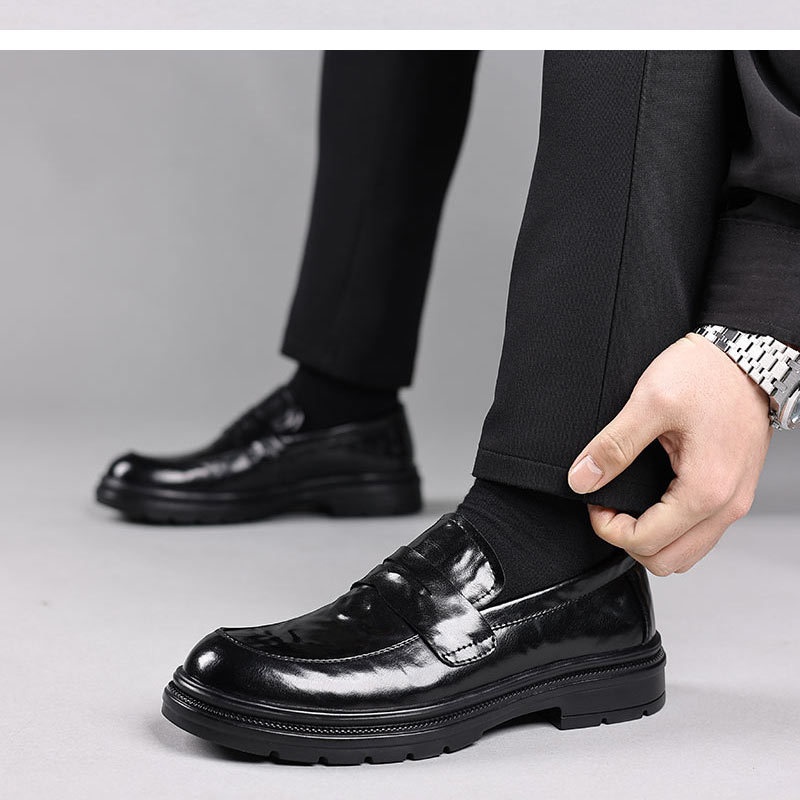 Glide Genuine Leather Men's Casual Soft Sole Shoes Wear-Resistant Versatile Trendy Comfortable Slip-On Loafers_voghion.com