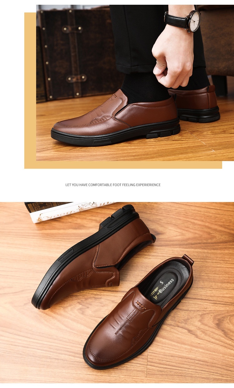 Glide Men's 2023 Autumn New Slip-On Casual Soft Sole Dad Flat Middle-Aged Leather Shoes_voghion.com