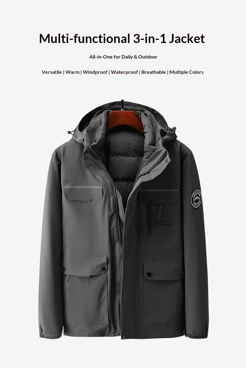 ActiveGo Men's With Down Liner, Women's Waterproof Hiking Jacket, 3-in-1 Softshell Jacket_voghion.com