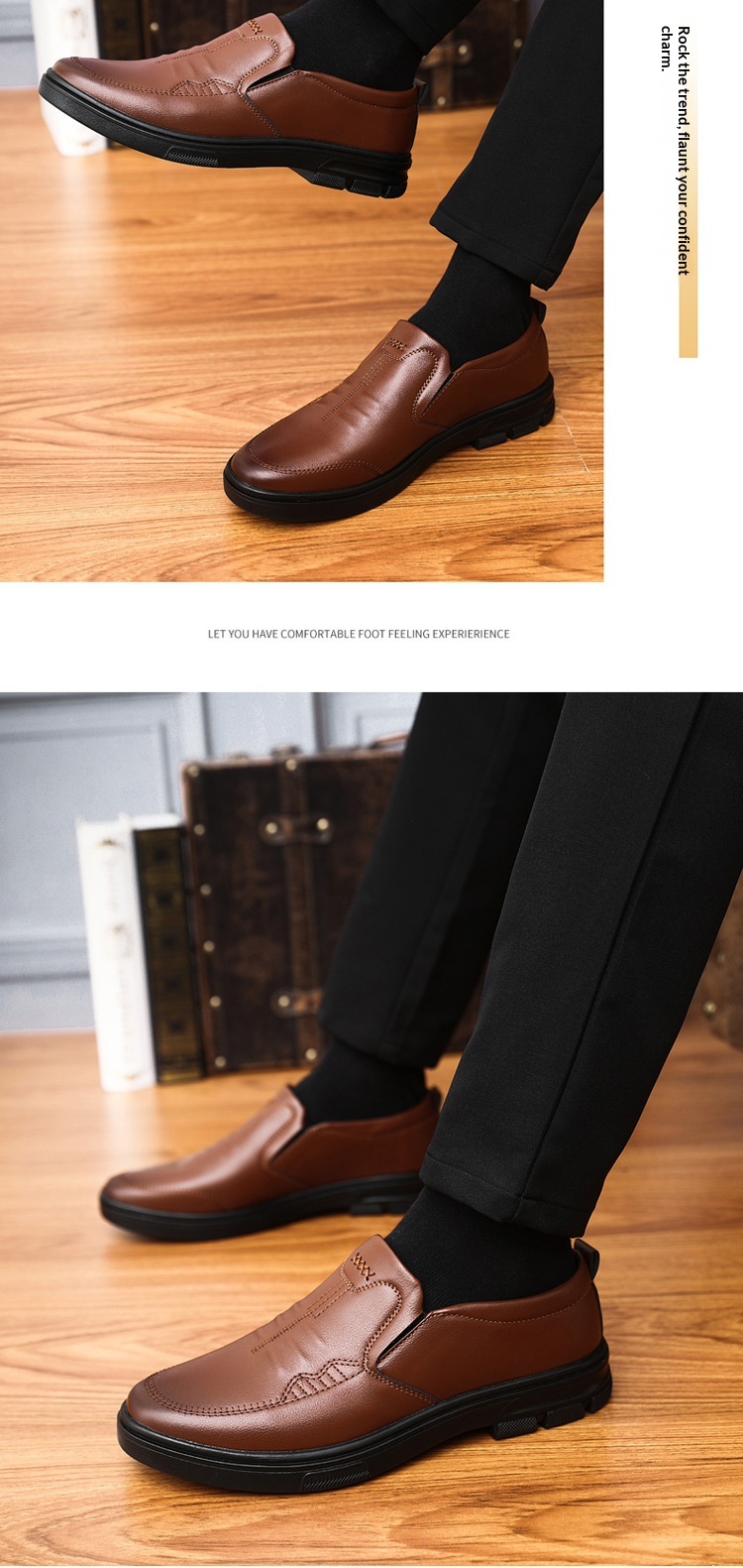 Glide Men's 2023 Autumn New Slip-On Casual Soft Sole Dad Flat Middle-Aged Leather Shoes_voghion.com