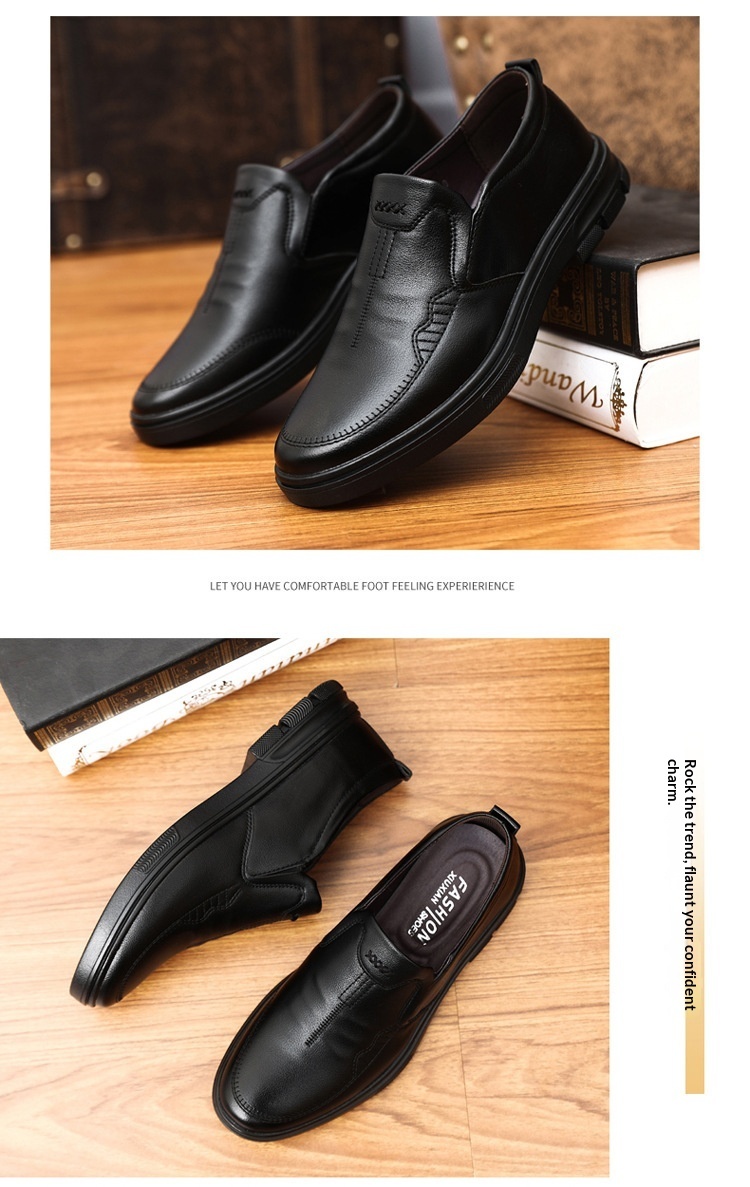 Glide Men's 2023 Autumn New Slip-On Casual Soft Sole Dad Flat Middle-Aged Leather Shoes_voghion.com