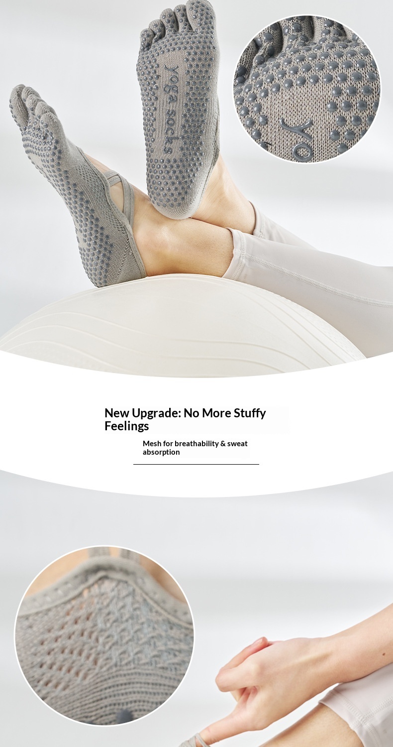 Surge Surge Five-Finger Yoga Socks Women, Non-Slip Pilates Socks, Toe-Separating, Open Back, Lace-Up, Pure Cotton, Sports, Wholesale_voghion.com