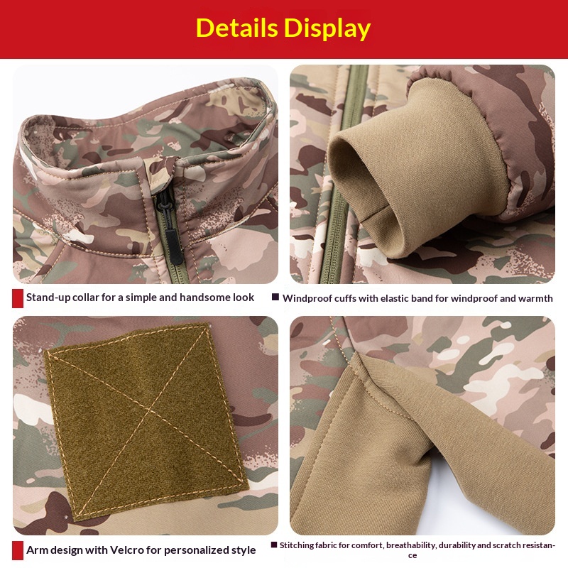 ActiveGo Kinder Camouflage Shark Skin Winddichte Jas voor Jongens, Herfst- en Fleecegevoerde Jas, Warme Winterkampkleding_voghion.com