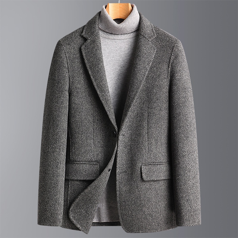 BOY BOY Autumn Winter Handmade Double-Sided Wool Herringbone Pattern Men's Split Non-Iron Small Suit Jacket For Men_voghion.com
