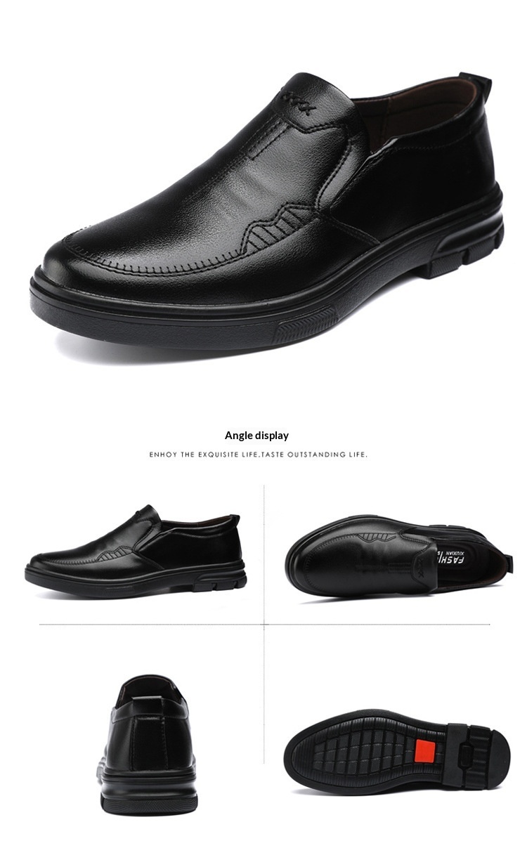Glide Men's 2023 Autumn New Slip-On Casual Soft Sole Dad Flat Middle-Aged Leather Shoes_voghion.com