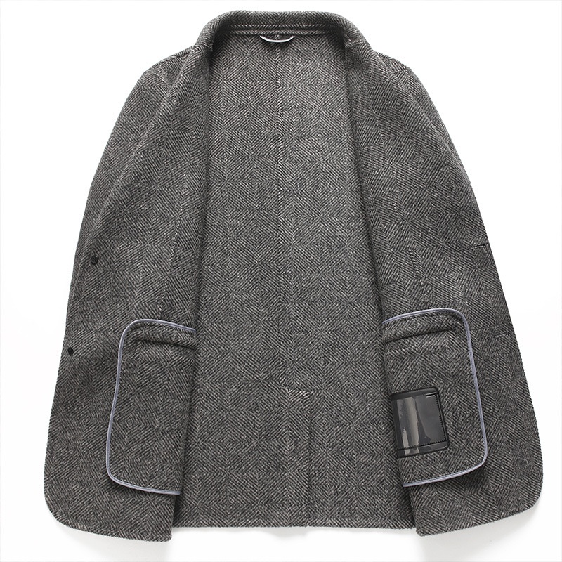 BOY BOY Autumn Winter Handmade Double-Sided Wool Herringbone Pattern Men's Split Non-Iron Small Suit Jacket For Men_voghion.com