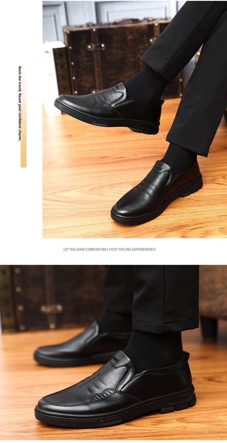 Glide Men's 2023 Autumn New Slip-On Casual Soft Sole Dad Flat Middle-Aged Leather Shoes_voghion.com