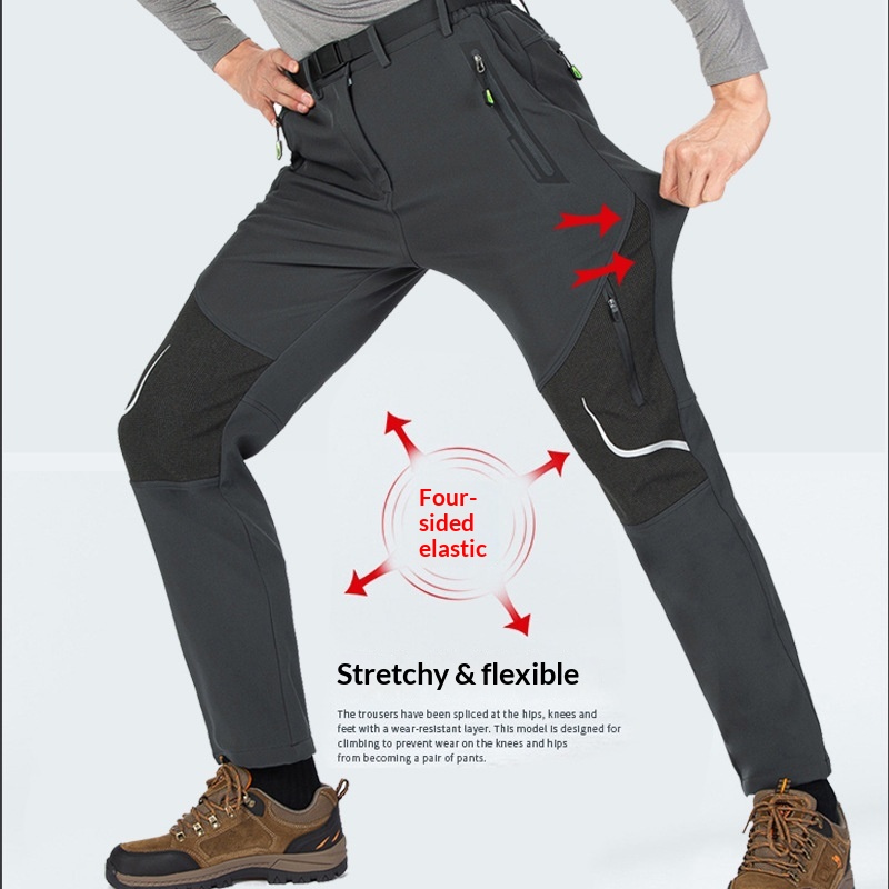 ActiveGo Plus Size Men's Outdoor Fleece Skiing Hiking Autumn Winter Thickened Warm Waterproof Wear-resistant Soft Shell Pants_voghion.com