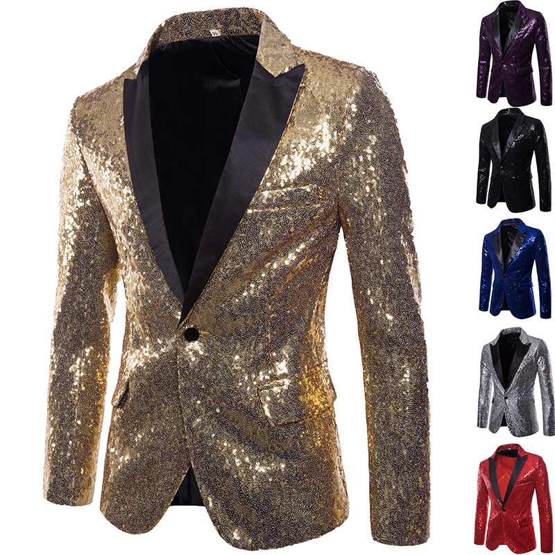 BOY BOY European And American Performance Dress Gold Sequin Korean Suit Nightclub Men's Clothing Host Emcee Studio Jacket XZ28_voghion.com