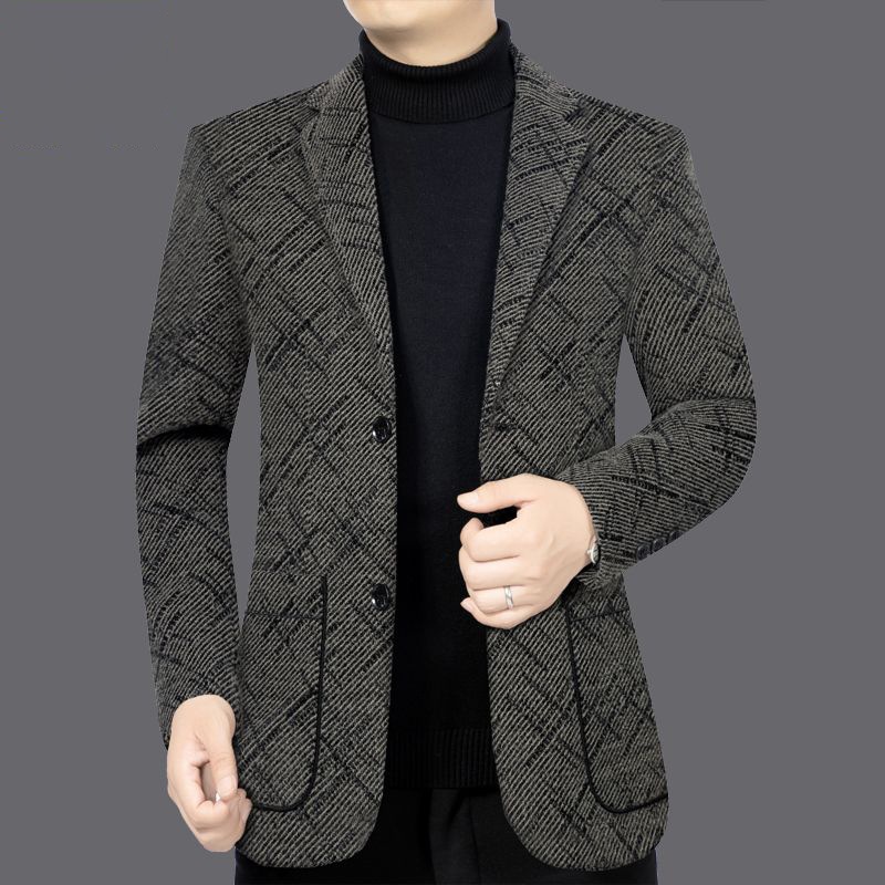 BOY BOY Autumn Winter Middle-aged Men's Woolen Thickened Blazer Single Shoulder Jacket Dad's Commuting Style_voghion.com