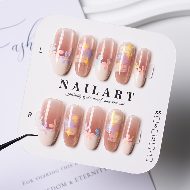 Classic Nude Cat Eye Handmade Wearable High-End Pure Desire Ins Style Pre-Made Nail Tips Nails 30 Pieces With Size_voghion.com