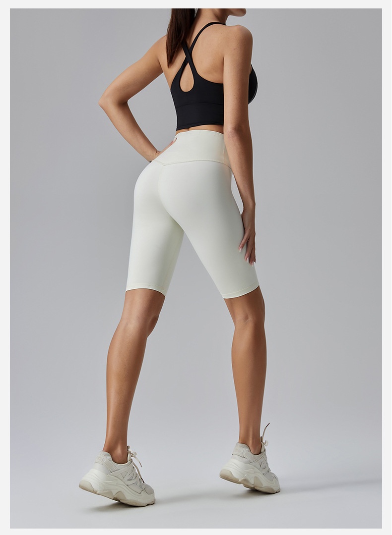 Yoga For Women, Double-Sided Brushed Tight-Fit Five-Point Shorts, High-Waist Tummy Control, Outdoor Running, Fitness,_voghion.com