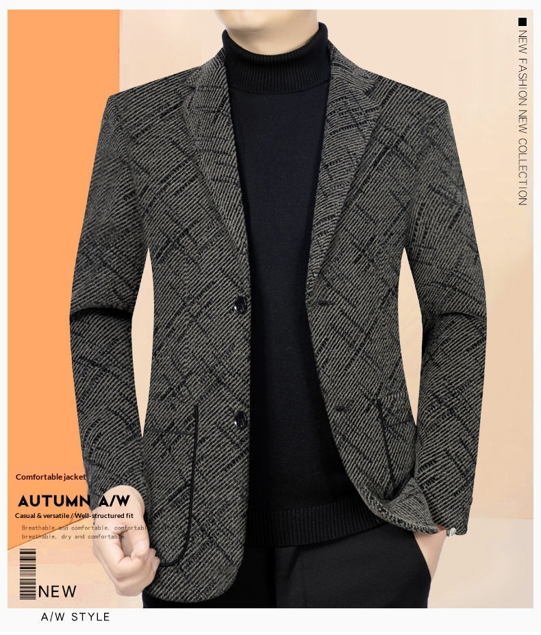BOY BOY Autumn Winter Middle-aged Men's Woolen Thickened Blazer Single Shoulder Jacket Dad's Commuting Style_voghion.com
