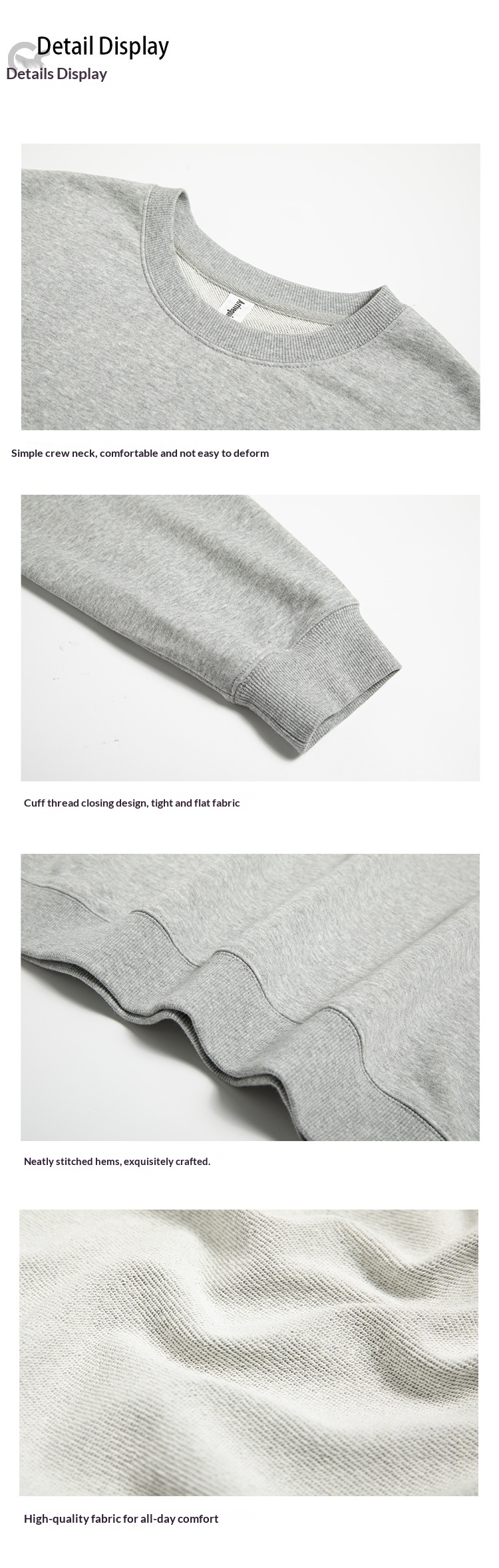 Felpa girocollo in spugna fresca AG330g pura tinta unita autunno inverno coppia versatile stile casual con stampa_voghion.com