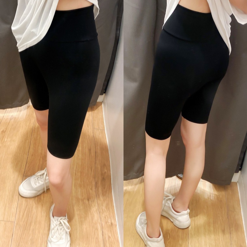 Zomerse Shark Skin Legging voor dames, dunne hoge taille, heuplift, buikcontrole, rekbare plus size, middellange yogabroek_voghion.com