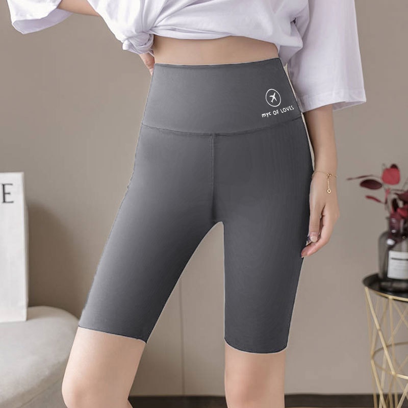 Zomerse Shark Skin Legging voor dames, dunne hoge taille, heuplift, buikcontrole, rekbare plus size, middellange yogabroek_voghion.com