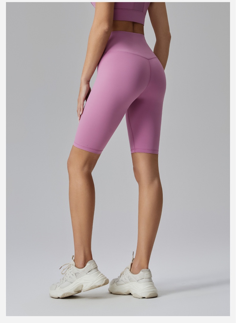 Yoga For Women, Double-Sided Brushed Tight-Fit Five-Point Shorts, High-Waist Tummy Control, Outdoor Running, Fitness,_voghion.com