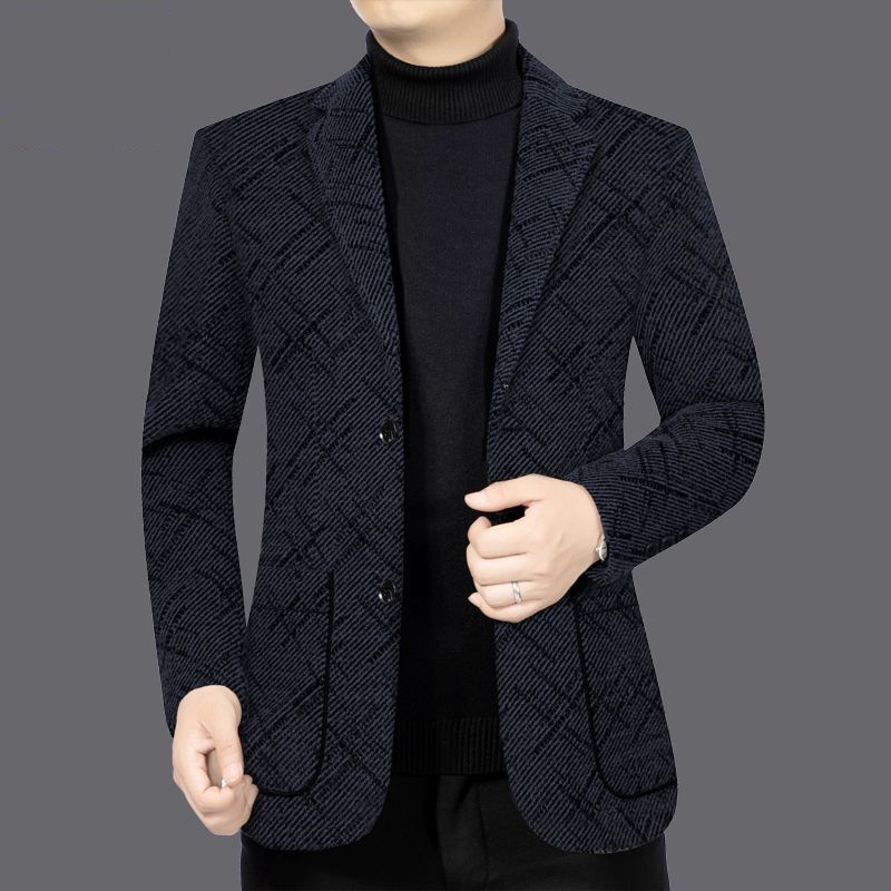 BOY BOY Autumn Winter Middle-aged Men's Woolen Thickened Blazer Single Shoulder Jacket Dad's Commuting Style_voghion.com