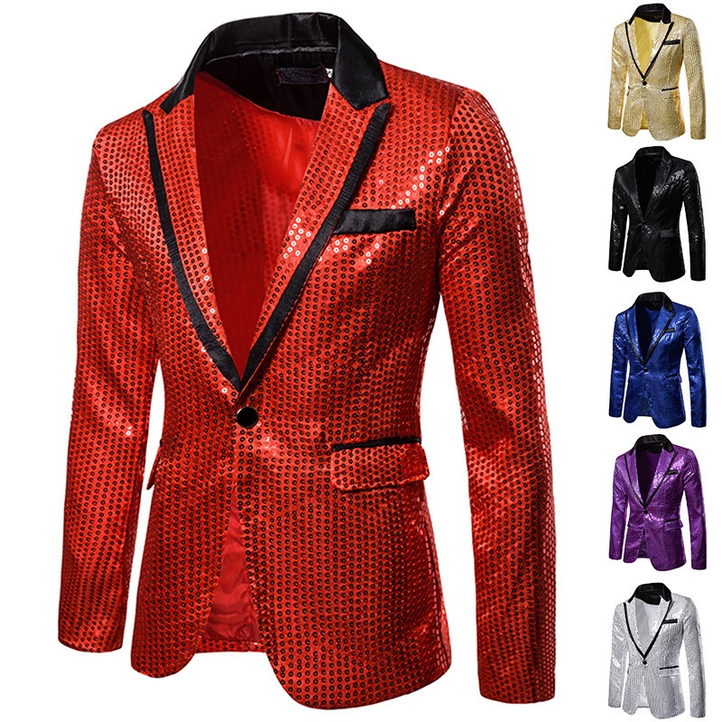 BOY BOY Sequin Performance Tuxedo Nightclub Men's Wear Host Emcee Studio Jacket Suit XZ58_voghion.com