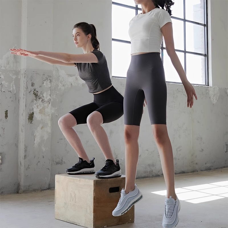 Quick-Dry Seamless High-Waist Shorts Nude Feel Tight Butt-Lifting Peach Fitness Running Sports Five-Point Yoga Pants_voghion.com