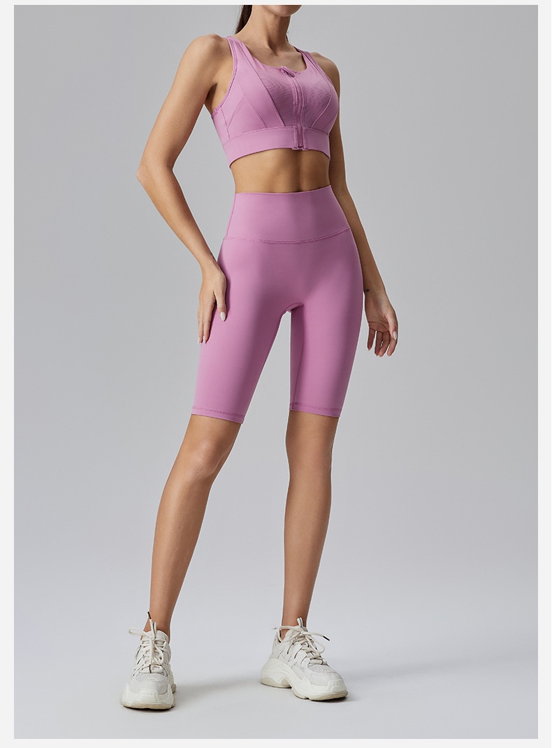 Yoga For Women, Double-Sided Brushed Tight-Fit Five-Point Shorts, High-Waist Tummy Control, Outdoor Running, Fitness,_voghion.com