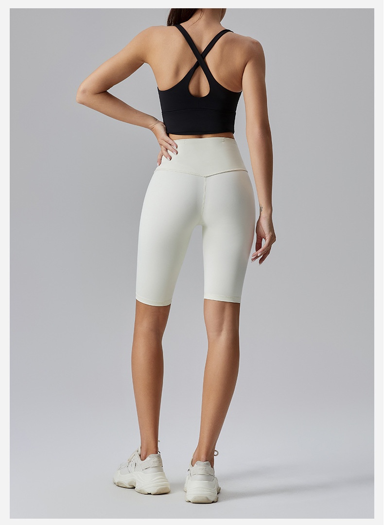 Yoga For Women, Double-Sided Brushed Tight-Fit Five-Point Shorts, High-Waist Tummy Control, Outdoor Running, Fitness,_voghion.com