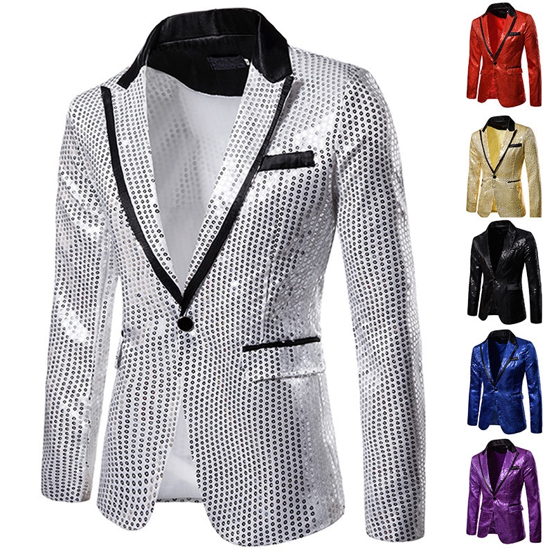 BOY BOY Sequin Performance Tuxedo Nightclub Men's Wear Host Emcee Studio Jacket Suit XZ58_voghion.com