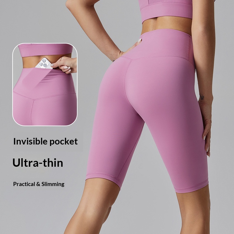 Yoga For Women, Double-Sided Brushed Tight-Fit Five-Point Shorts, High-Waist Tummy Control, Outdoor Running, Fitness,_voghion.com