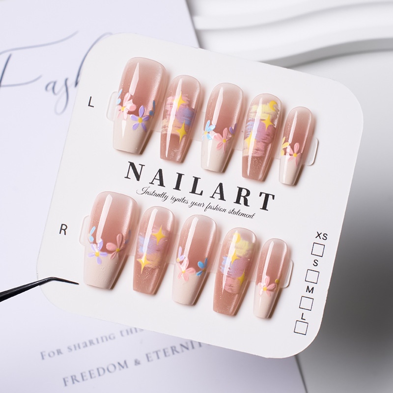 Classic Nude Cat Eye Handmade Wearable High-End Pure Desire Ins Style Pre-Made Nail Tips Nails 30 Pieces With Size_voghion.com