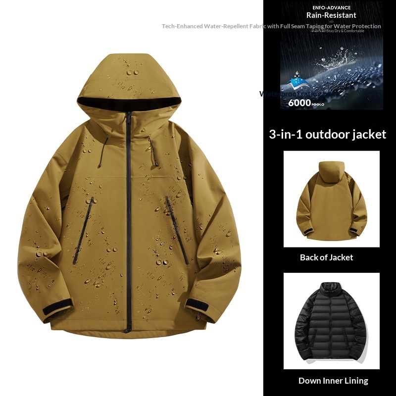 ActiveGo National Standard 3-in-1 Unisex Jacket With Goose Down Liner, Heat-Sealed Laminated, Hooded For Hikin And_voghion.com