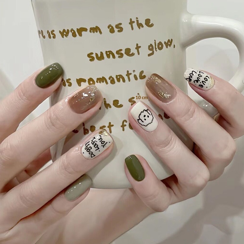 Line Art Puppy Wearable INS Hand-painted Pieces English Nail Stickers Finished Nails_voghion.com