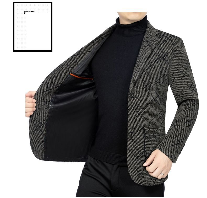 BOY BOY Autumn Winter Middle-aged Men's Woolen Thickened Blazer Single Shoulder Jacket Dad's Commuting Style_voghion.com