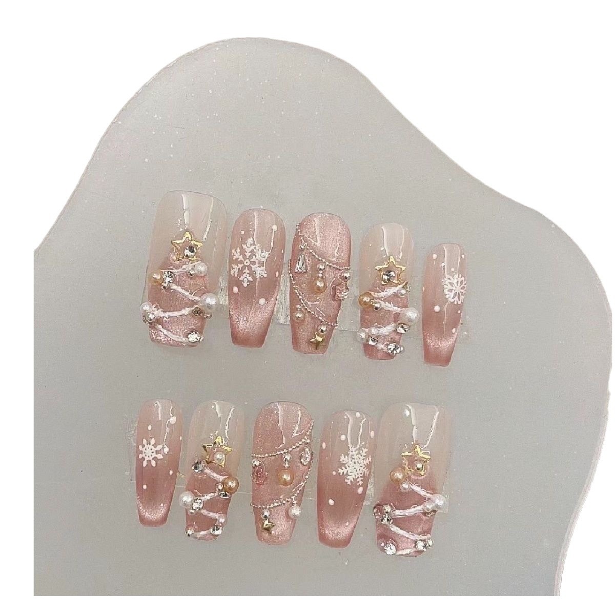 Ongles faits main à porter - Tendances - Pure Desire - Noël - Cœur girly - Doux - Polyvalent - Détachable - Autocollants_voghion.com