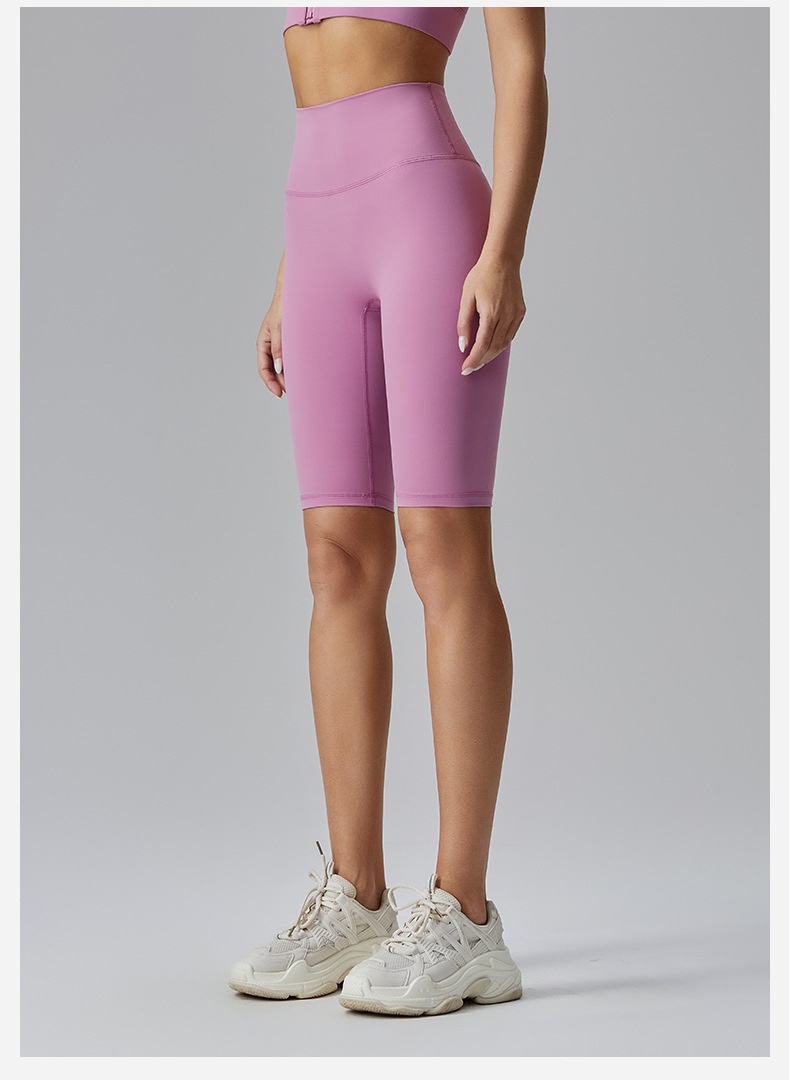 Yoga For Women, Double-Sided Brushed Tight-Fit Five-Point Shorts, High-Waist Tummy Control, Outdoor Running, Fitness,_voghion.com