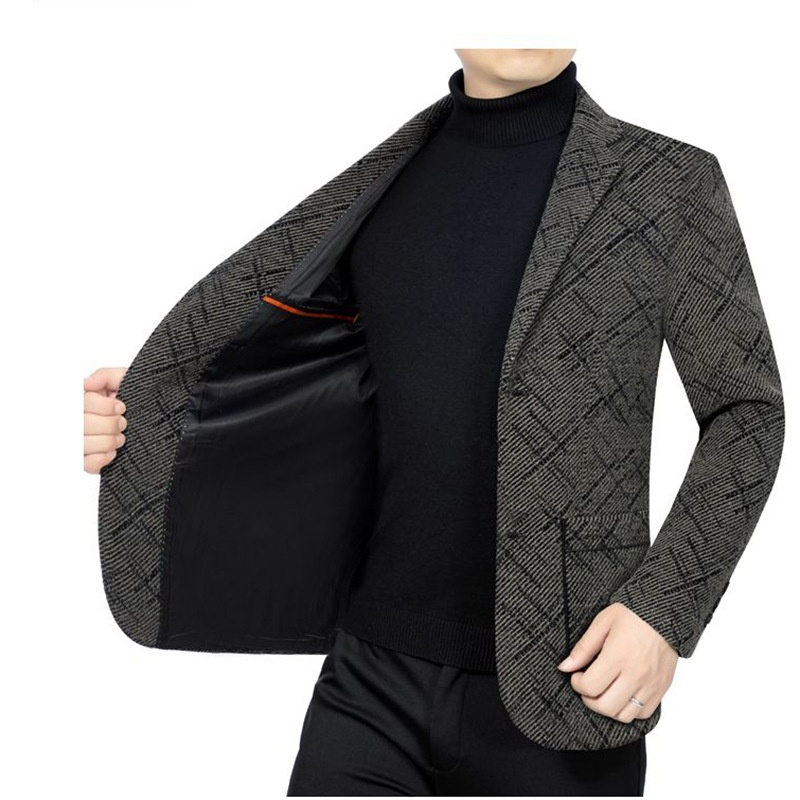 BOY BOY Autumn Winter Middle-aged Men's Woolen Thickened Blazer Single Shoulder Jacket Dad's Commuting Style_voghion.com