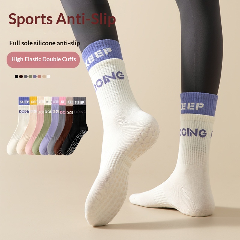 Surge Surge Women' Sport Fitne Yoga Non-Slip Long Tube Double Ribbed Striped Mid-Calf Sock Profeional Training Running_voghion.com