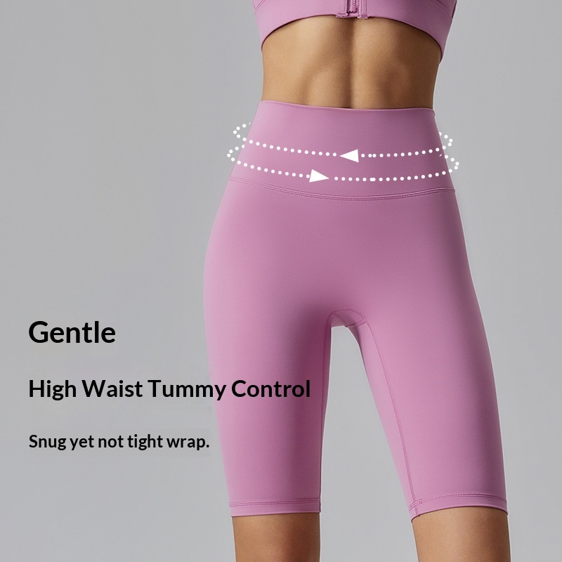 Yoga For Women, Double-Sided Brushed Tight-Fit Five-Point Shorts, High-Waist Tummy Control, Outdoor Running, Fitness,_voghion.com