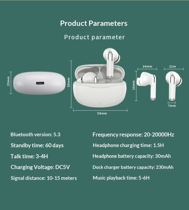 Auricolari intrauricolari wireless TWS Bluetooth 5.3 con cancellazione attiva del rumore ANC+ENC Dual Mark transfrontalieri_voghion.com