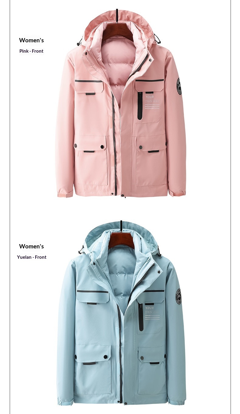 ActiveGo Men's With Down Liner, Women's Waterproof Hiking Jacket, 3-in-1 Softshell Jacket_voghion.com