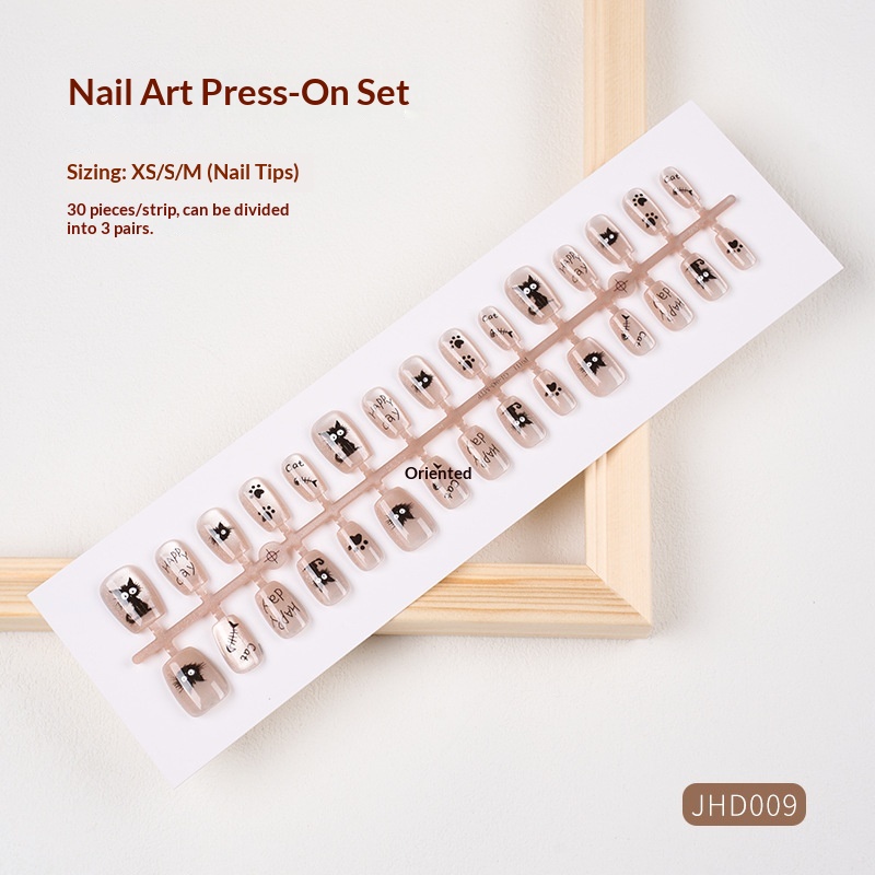 Classic Nude Cat Eye Handmade Wearable High-End Pure Desire Ins Style Pre-Made Nail Tips Nails 30 Pieces With Size_voghion.com