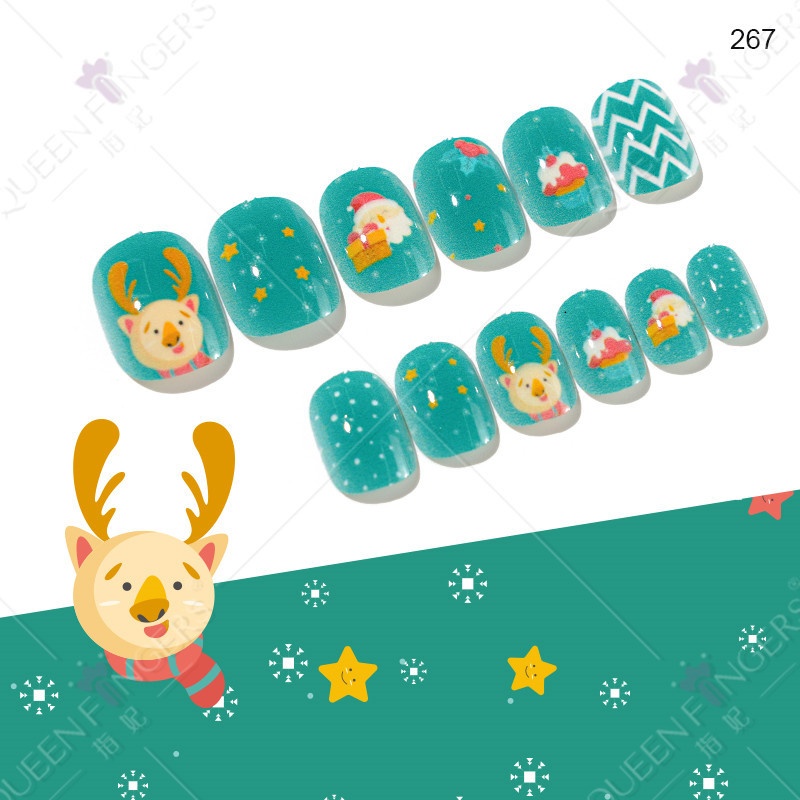 Autocollants pour ongles courts et mignons à porter pour enfants, parfaits pour Noël_voghion.com